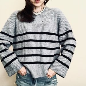 Magaschoni Gray Sweater with Black Stripes
